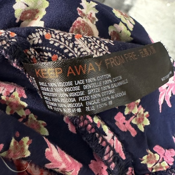 Anthropologie Blue Floral Patchwork Ruffled Hem Split Neck Midi Dress Size XXS - Picture 11 of 12